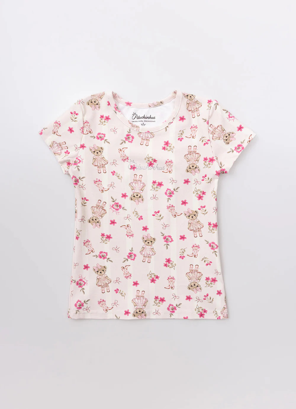 Blusa Light Estampada Pituchinhus Ursinhas e Laços