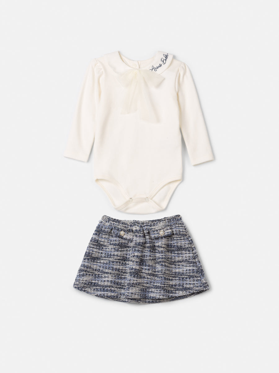Conjunto Manga Longa Body e Saia Perola Animê