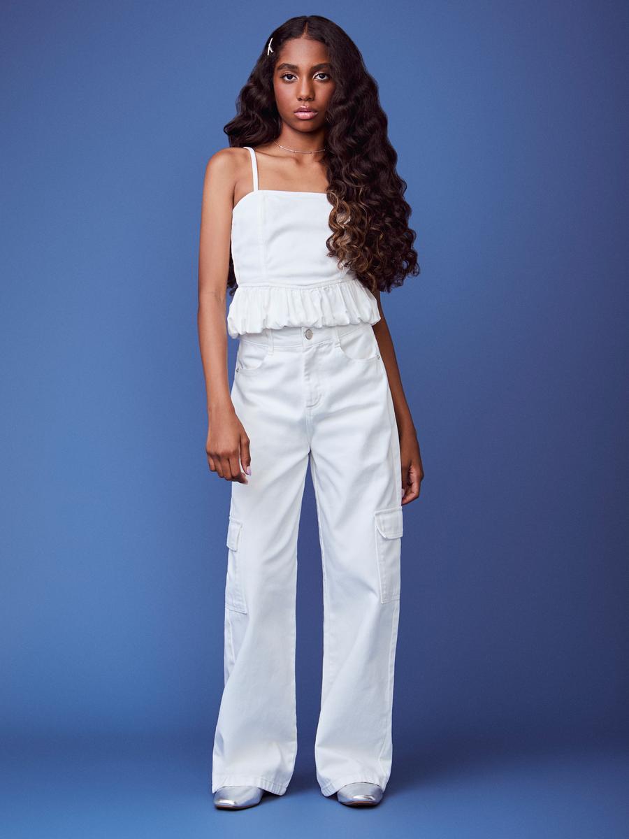 Calça de Sarja Wide Off White I Am