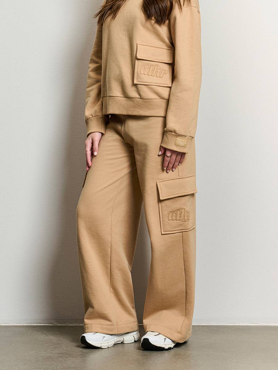 Calca Moletom Bolso Lateral Bege Khaki I Am