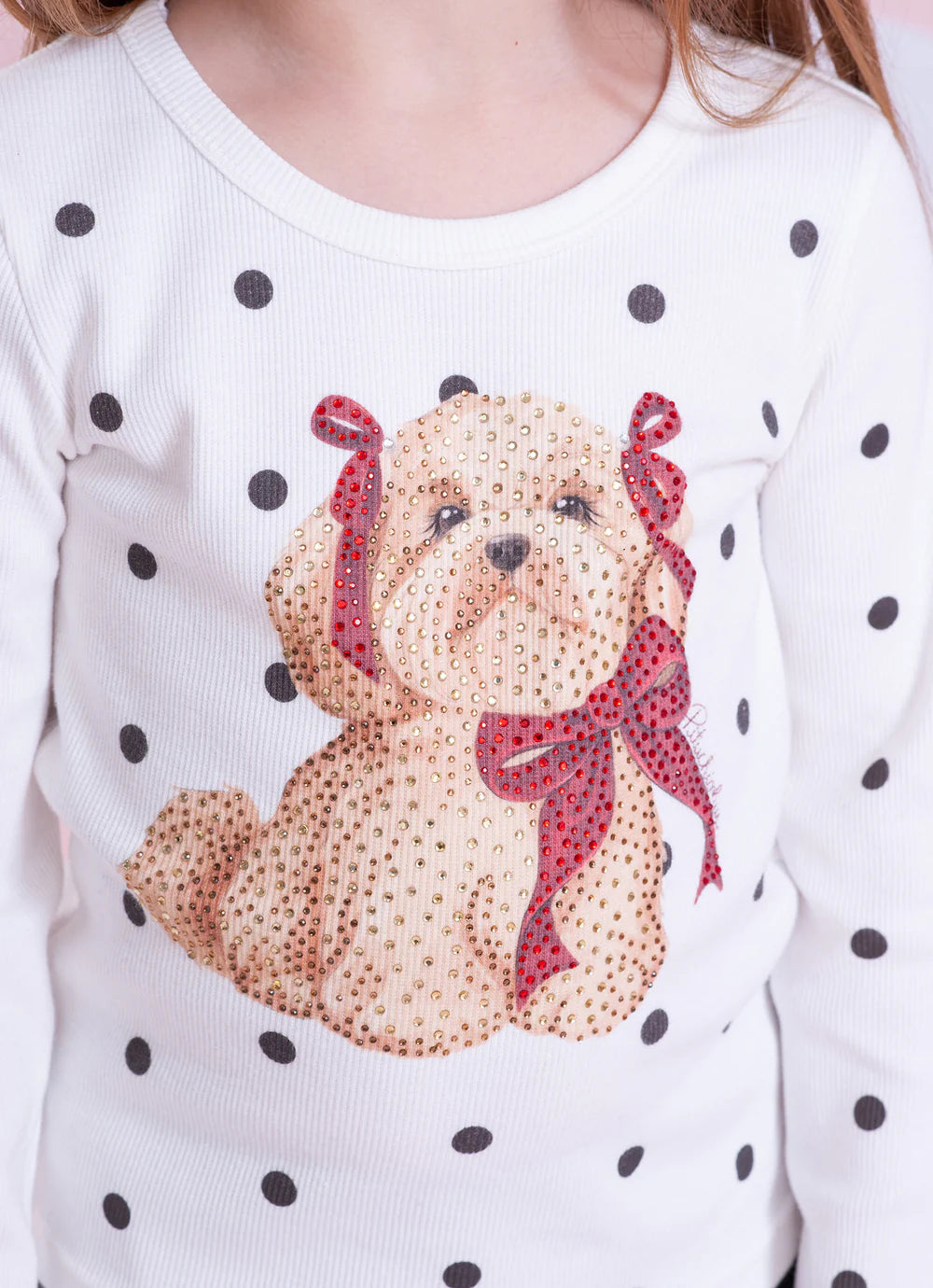 Blusa Rib Serigrafia Poá E Cachorro Off White Pituchinhus