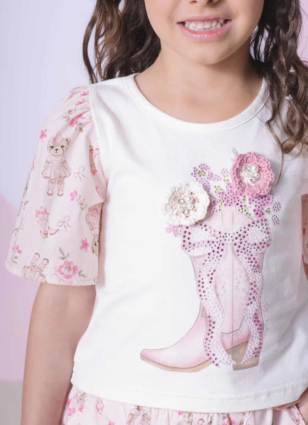 Blusa Cotton Botinha Mangas Estampadas Pituchinhus