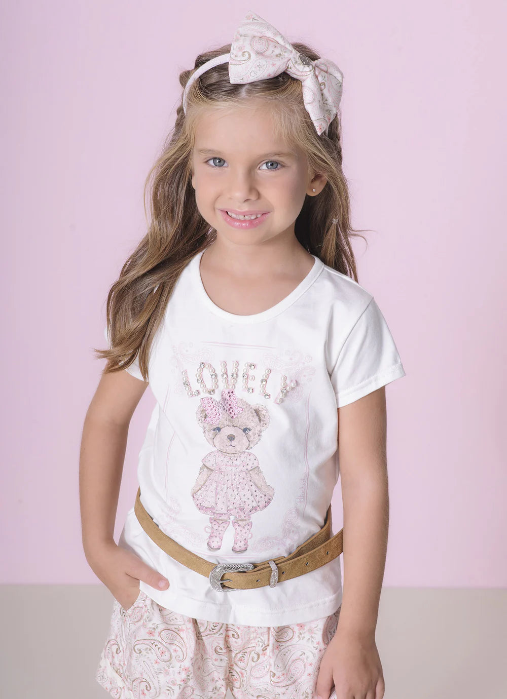 Blusa Algodão Ursinha Western Lovely Bordado Off White
