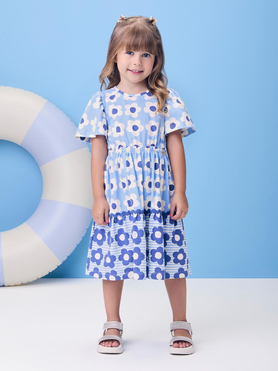 Vestido Flores Fofas Azul Momi