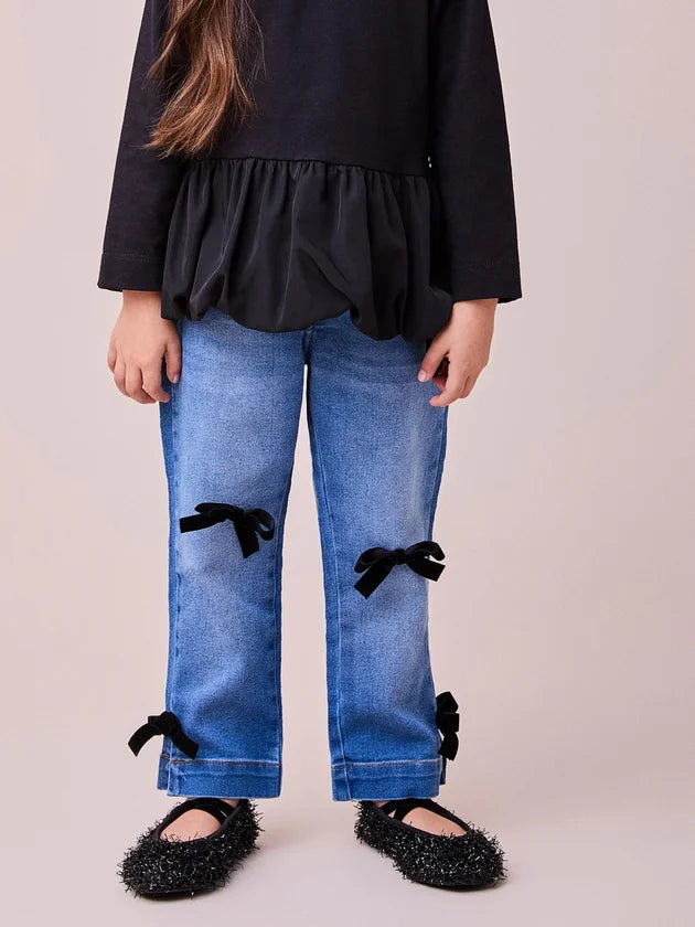 Calça Jeans com Laços de Veludo - BambolePetit