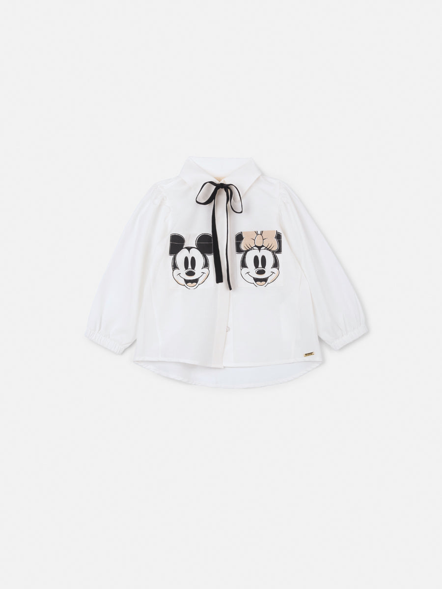 Camisa Tricoline Mickey Minnie Off White - BambolePetit