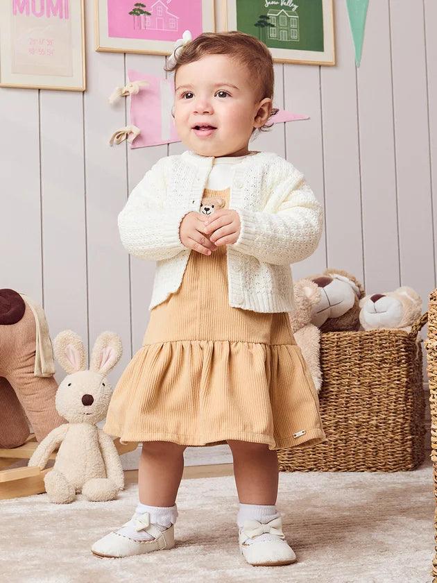 Vestido Manga Longa Salopete Cotele Perola - BambolePetit
