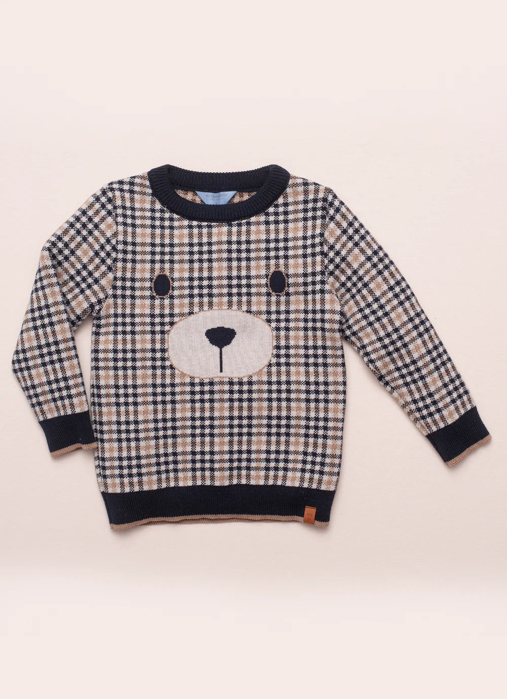 Blusa Tricot Xadrez Ursinho For Boys Azul Profundo Pituchinhus