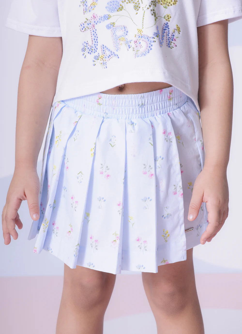 Saia Short Algodão Estampa Floral Pregas Pituchinhus