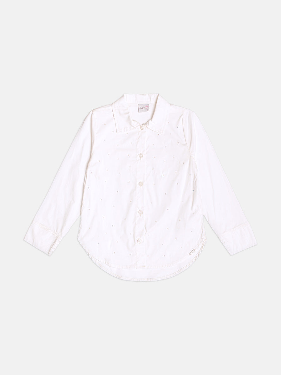 Camisa Manga Longa Com Strass Off White Momi