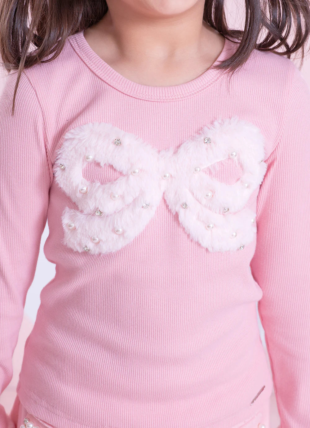 Blusa Rib Punho E Laço De Pele Bordado Rosa Dolce Pituchinhus