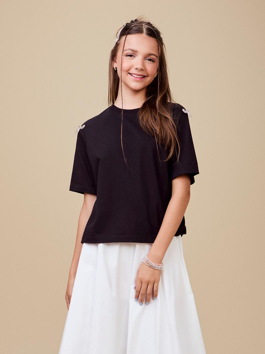T-Shirt Preta com Laços no Ombro I Am
