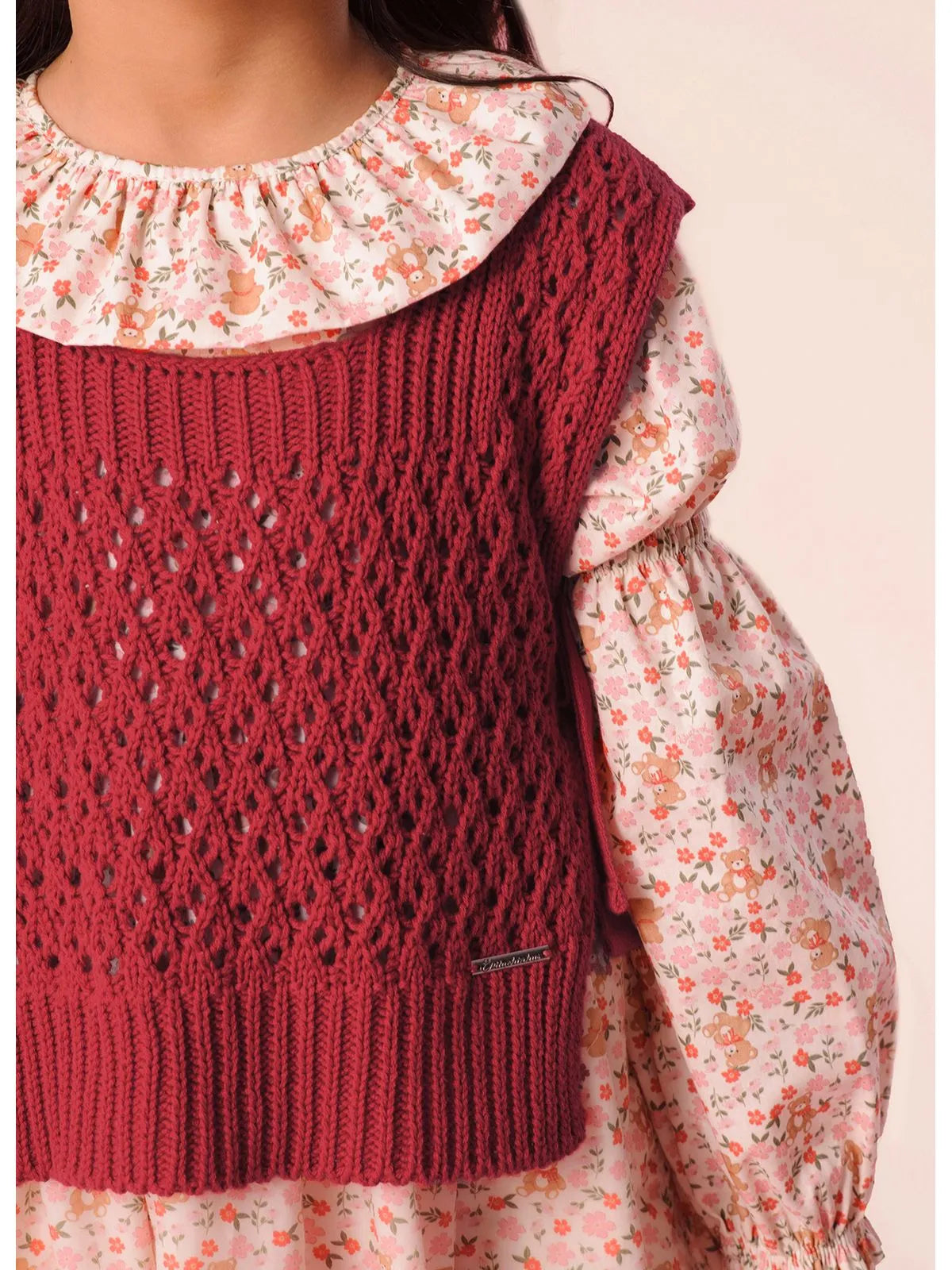 Colete Tricot Ponto Rendado Vermelho - BambolePetit