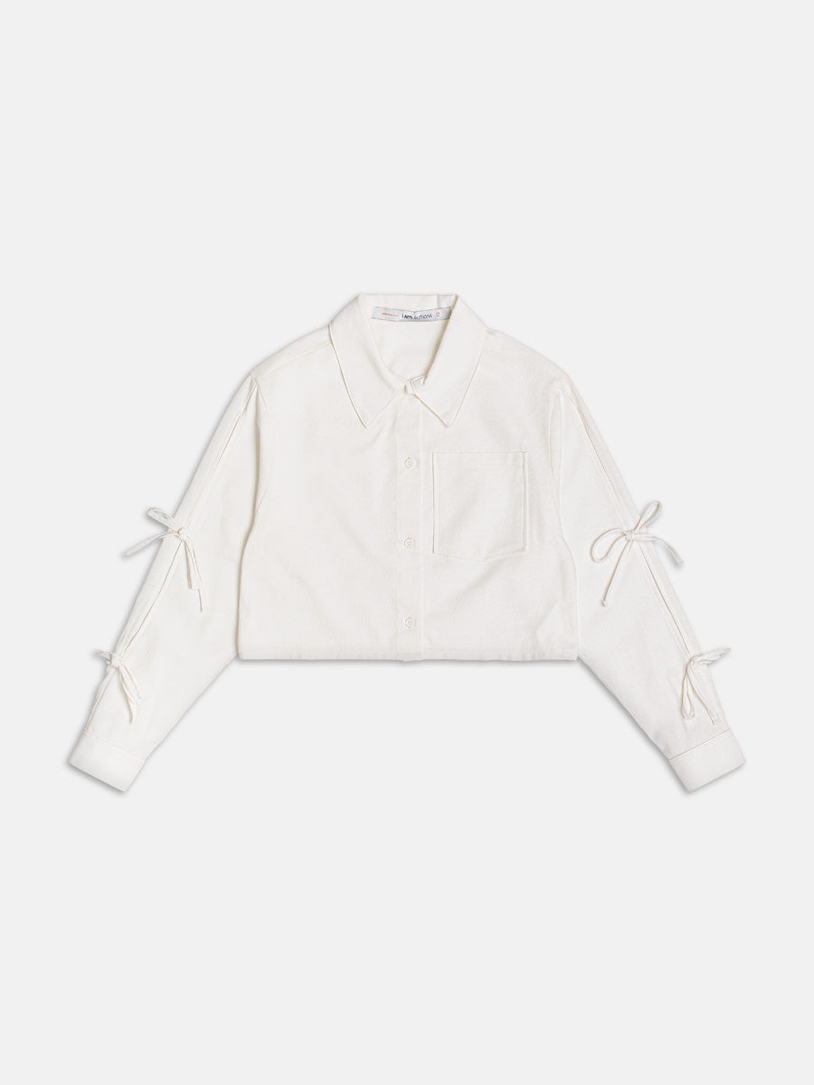 Camisa Off White com Amarrações nas Mangas I Am