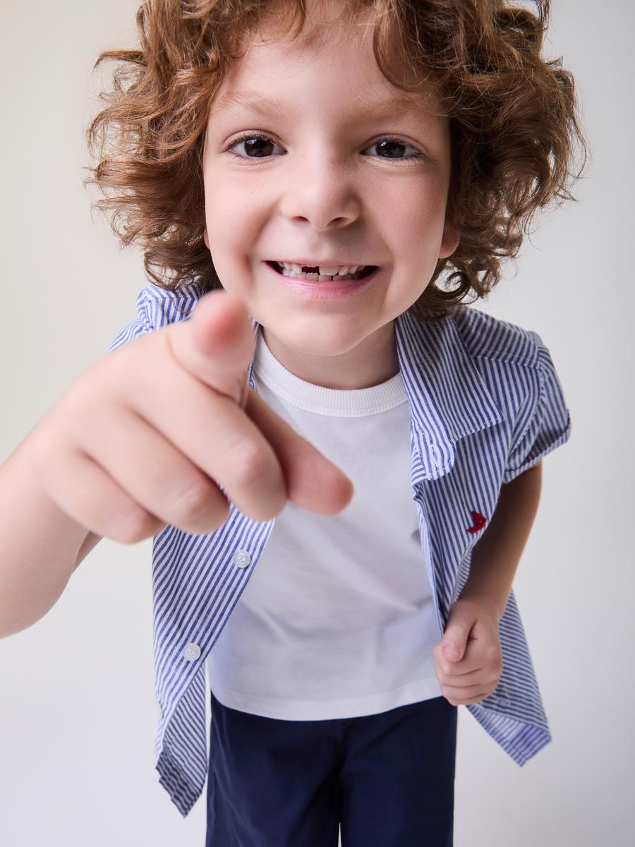 Camisa Manga Curta com Listras Azuis Bimbi