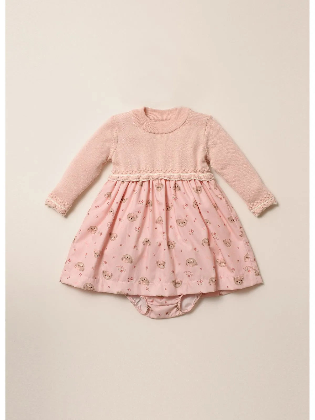 Vestido Tricot Com Saia Algodão Estampa Ursinhas Com Calcinhas - BambolePetit