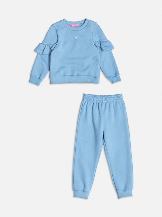 Conjunto de Moletom Azul com Babados - BambolePetit