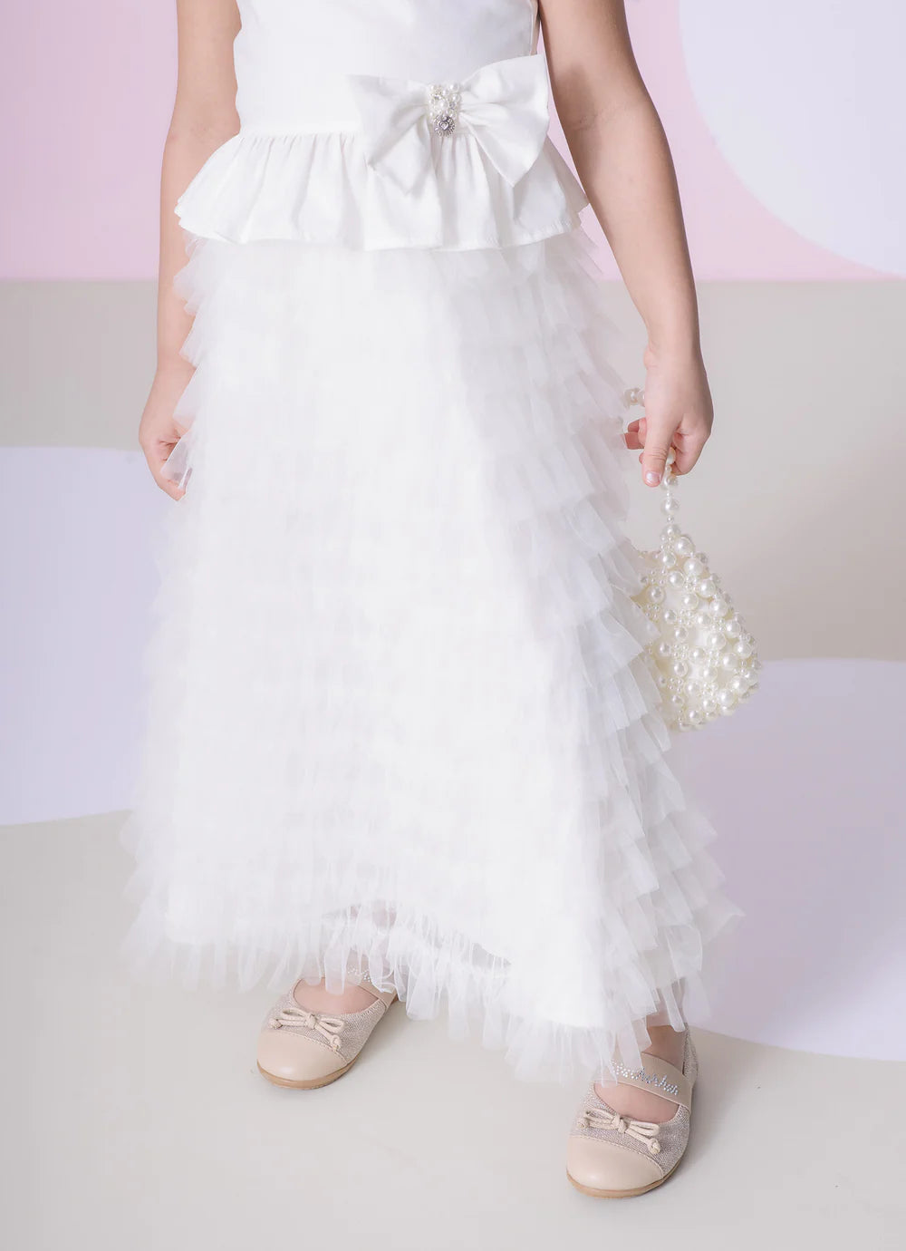Saia Short Tule Babados Off White Pituchinhus