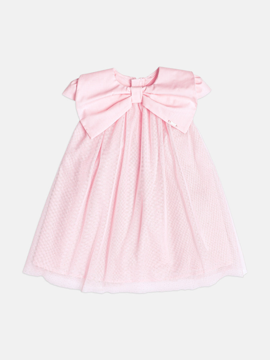 Vestido De Tule Com Gola Laco Rosa Soft Momi