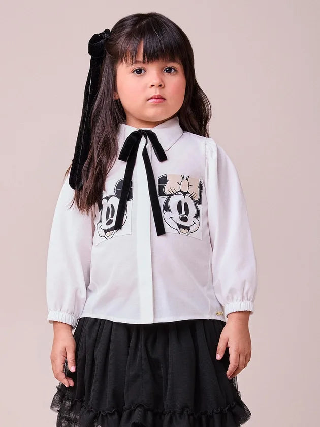 Camisa Tricoline Mickey Minnie Off White - BambolePetit