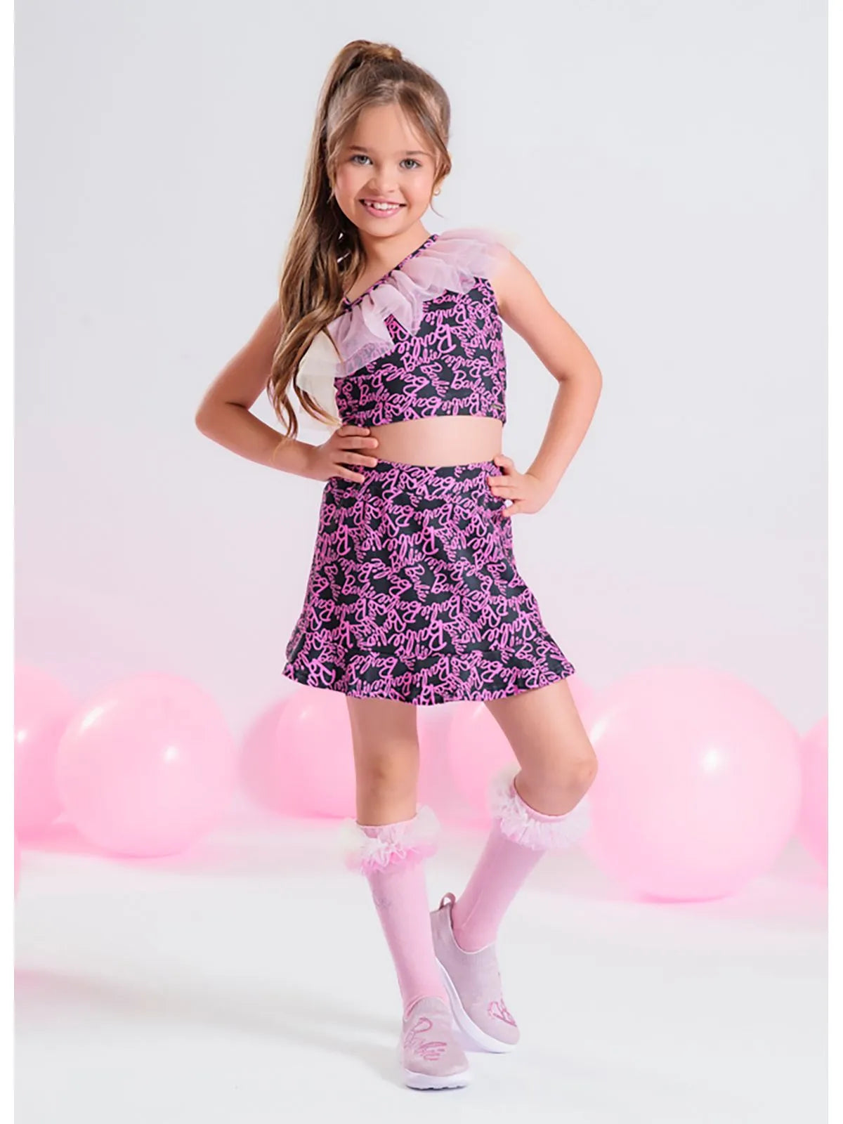 Saia Short Light Estampa Barbie Fundo Preto - BambolePetit
