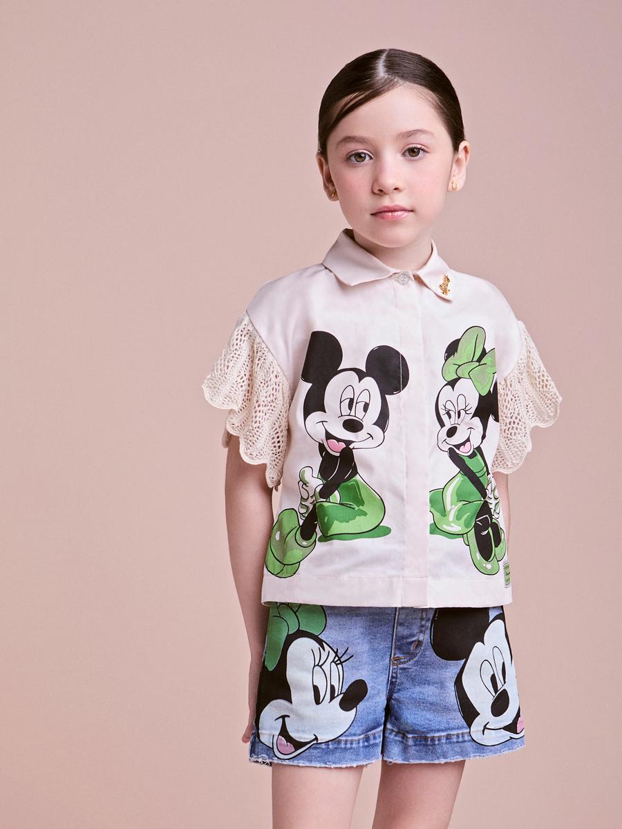 Camisa Mickey e Minnie com Manga em Tricot Anime