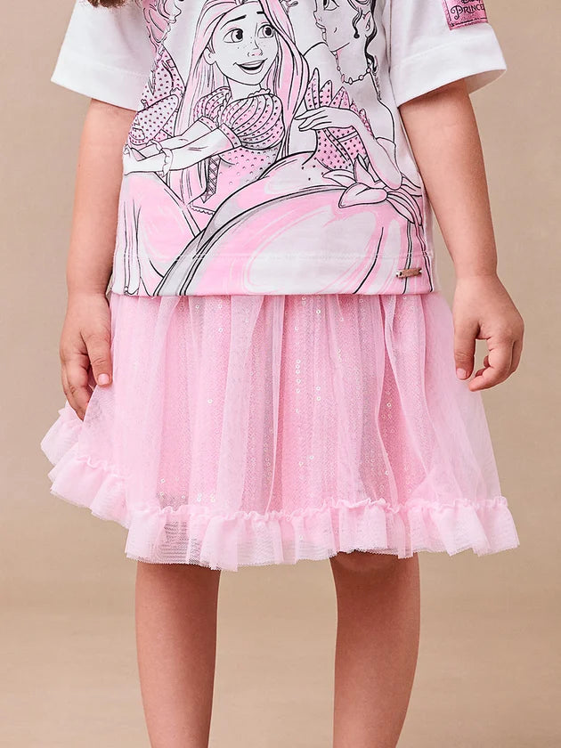 Saia de Tule Rosa com Brilhos