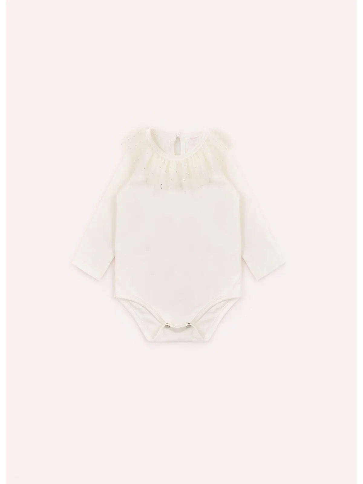 Body Cotton Gola Tule Cristais Off White - BambolePetit