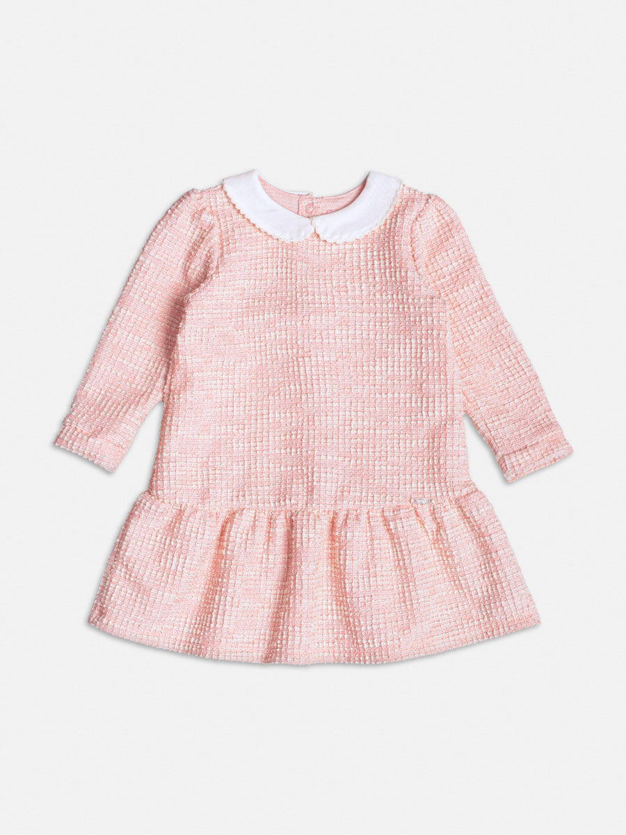 Vestido Manga Longa Tweed Rosa Rosa - BambolePetit