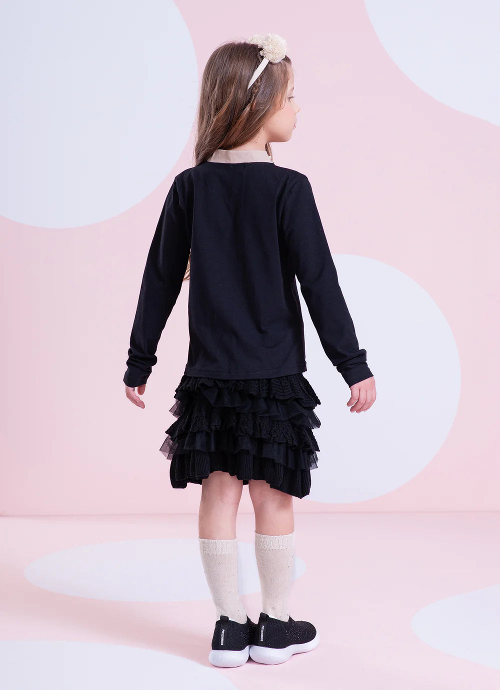 Blusa Cotton Gola Algodão Bordados Preto Pituchinhus