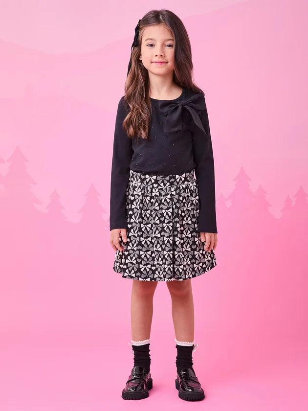 Conjunto Manga Longa Blusa Saia Preto - BambolePetit
