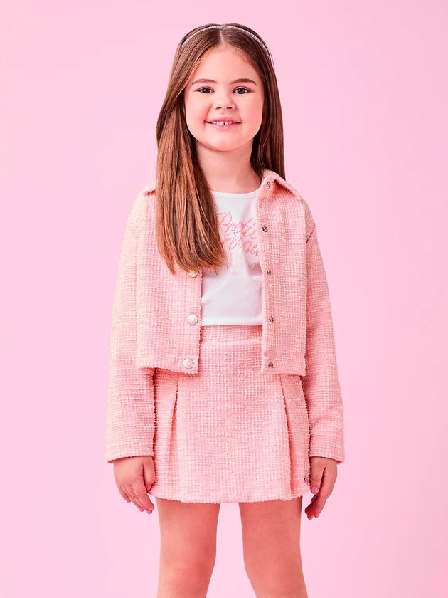 Casaco De Tweed Com Brilho Rosa - BambolePetit
