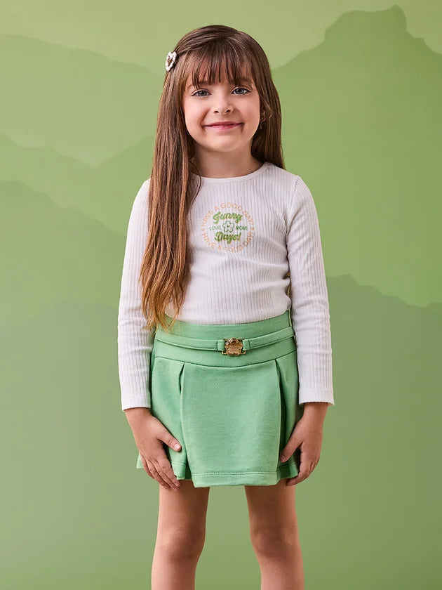 Conjunto Manga Longa Blusa Shorts Off White