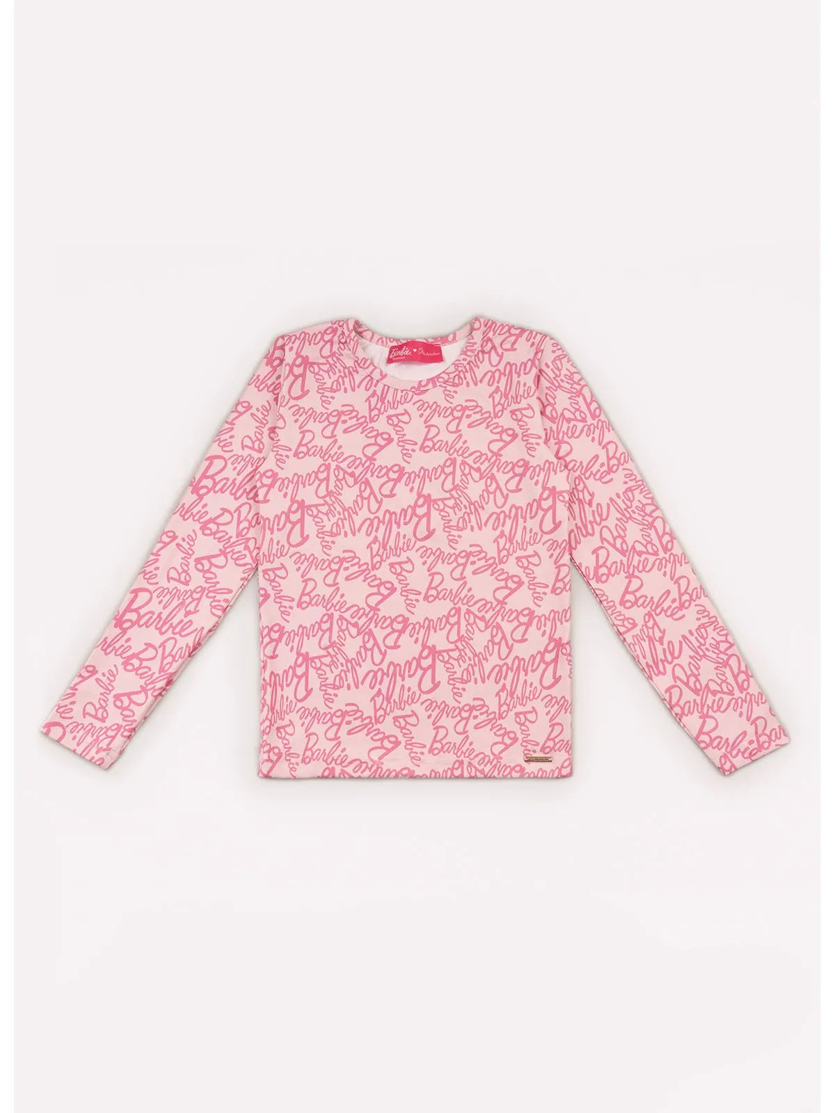 Blusa Light Manga Longa Estampada Barbie Fundo Rosa - BambolePetit
