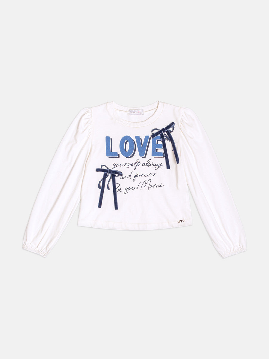 Blusa Manga Longa Bufante Com Lacinho Perola Momi