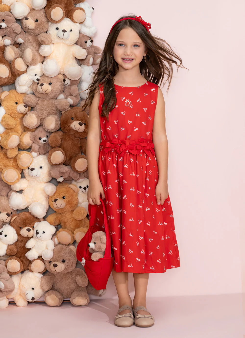 Vestido Algodão Lacinhos com Cinto Natal Pituchinhus