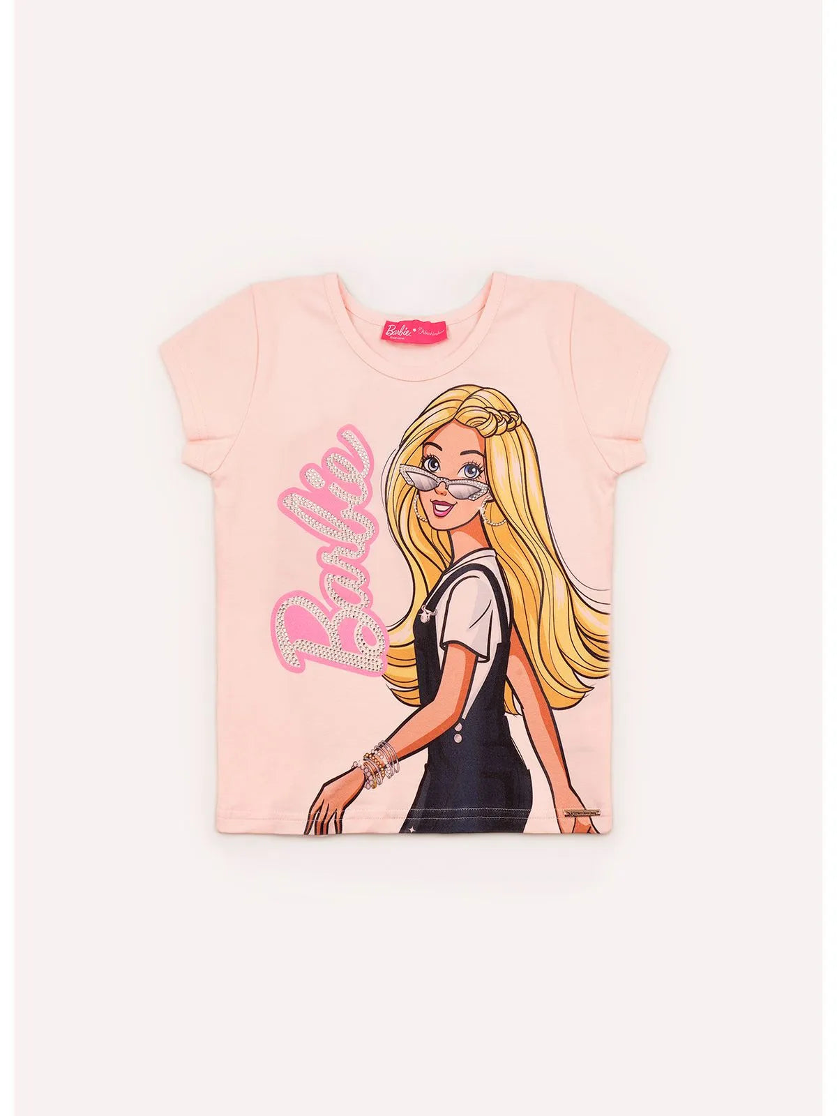 Blusa Cotton Serigrafia Barbie Óculos Cristal Rosa Gelado - BambolePetit