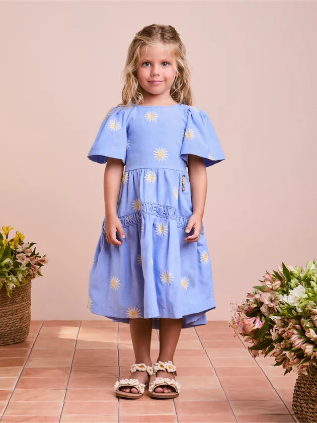 Vestido Flores Bordada Azul Anime