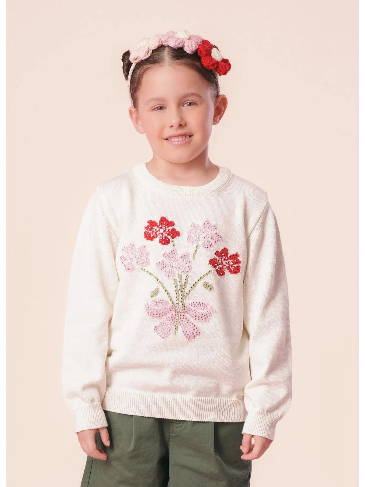 Blusa Tricot Flores Cristais Off White - BambolePetit