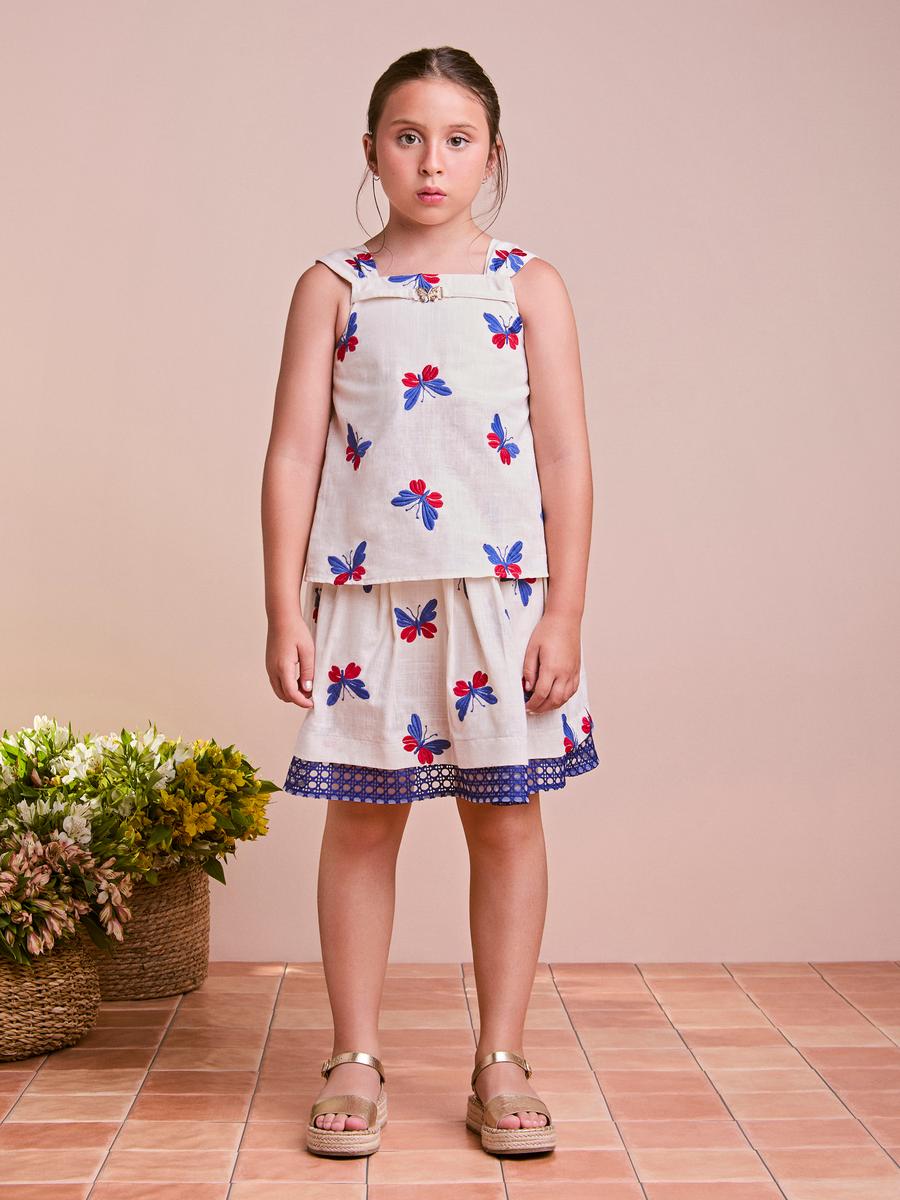 Conjunto Infantil com Bordado de Borboletas Anime