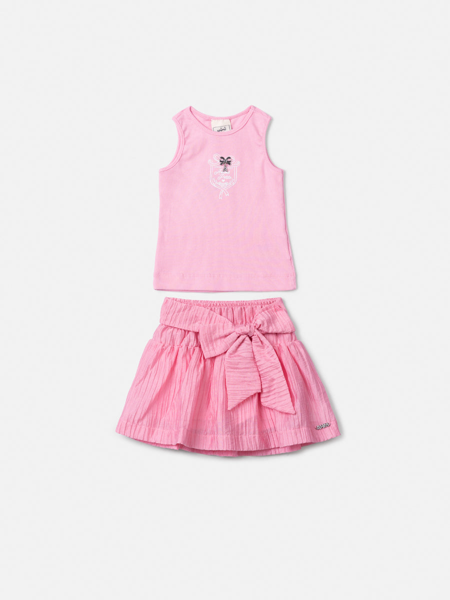 Conjunto Regata e Saia Rosa Laço Blossom Anime