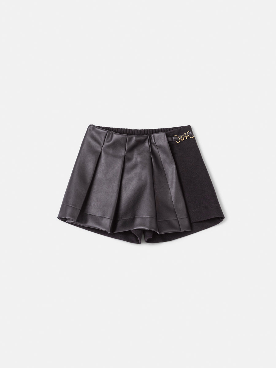 Shorts Saia Couro Com Pregas Preto Animê