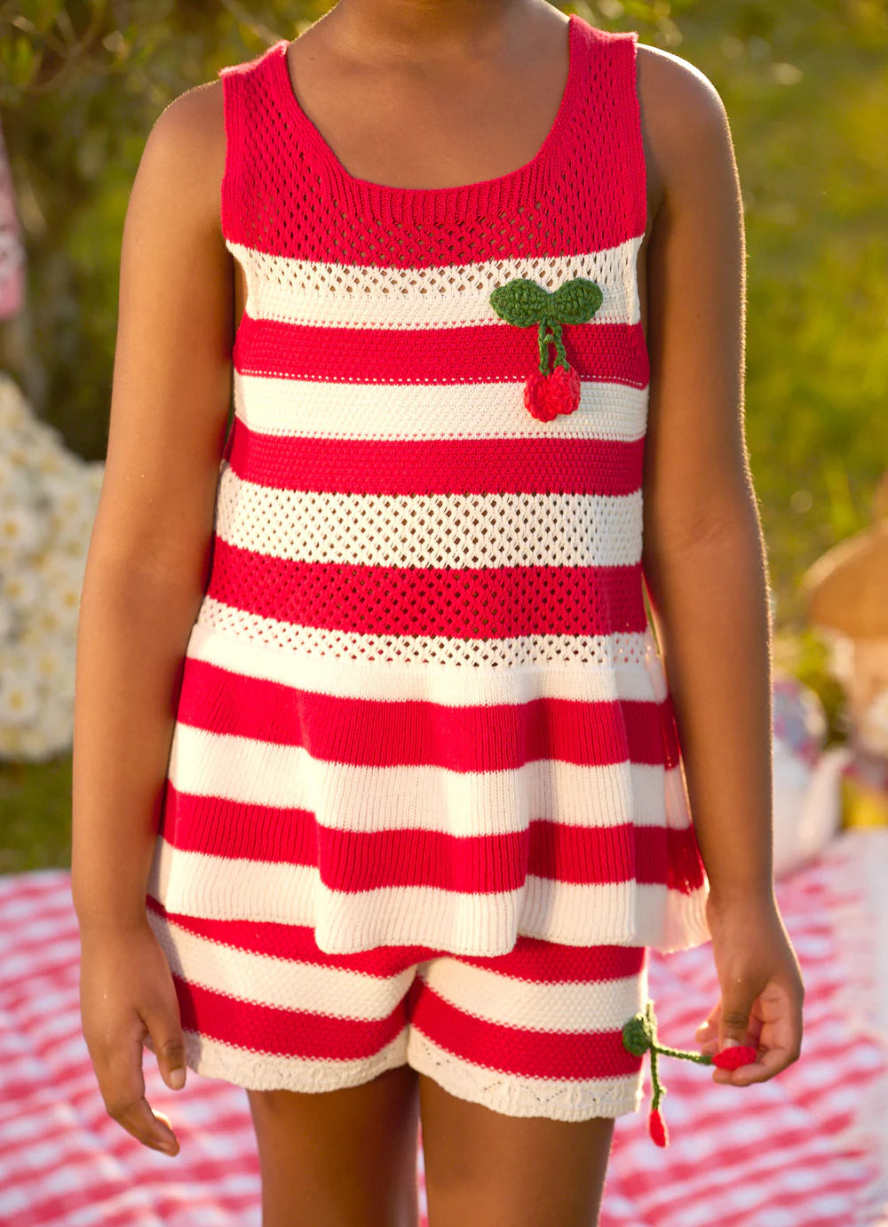 Regata Tricot Babado Cereja Resort Pituchinhus