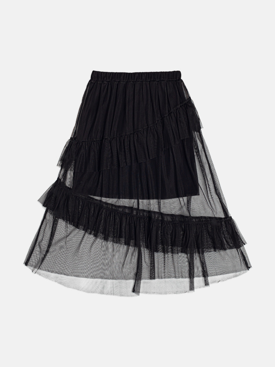 Saia Midi Tule Babados Preto I Am