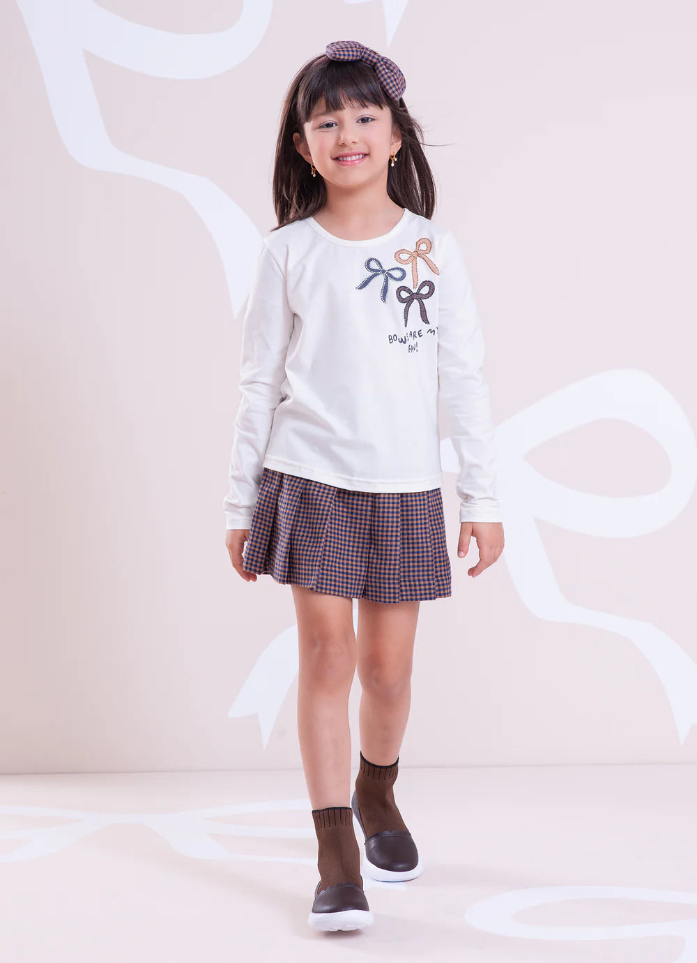 Saia Short Xadrez Pregas Azul Marinho Pituchinhus