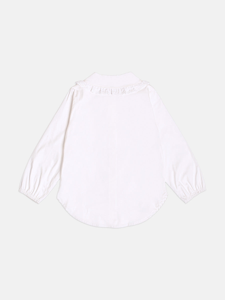 Camisa Manga Longa Com Bordado Ingles Off White Momi