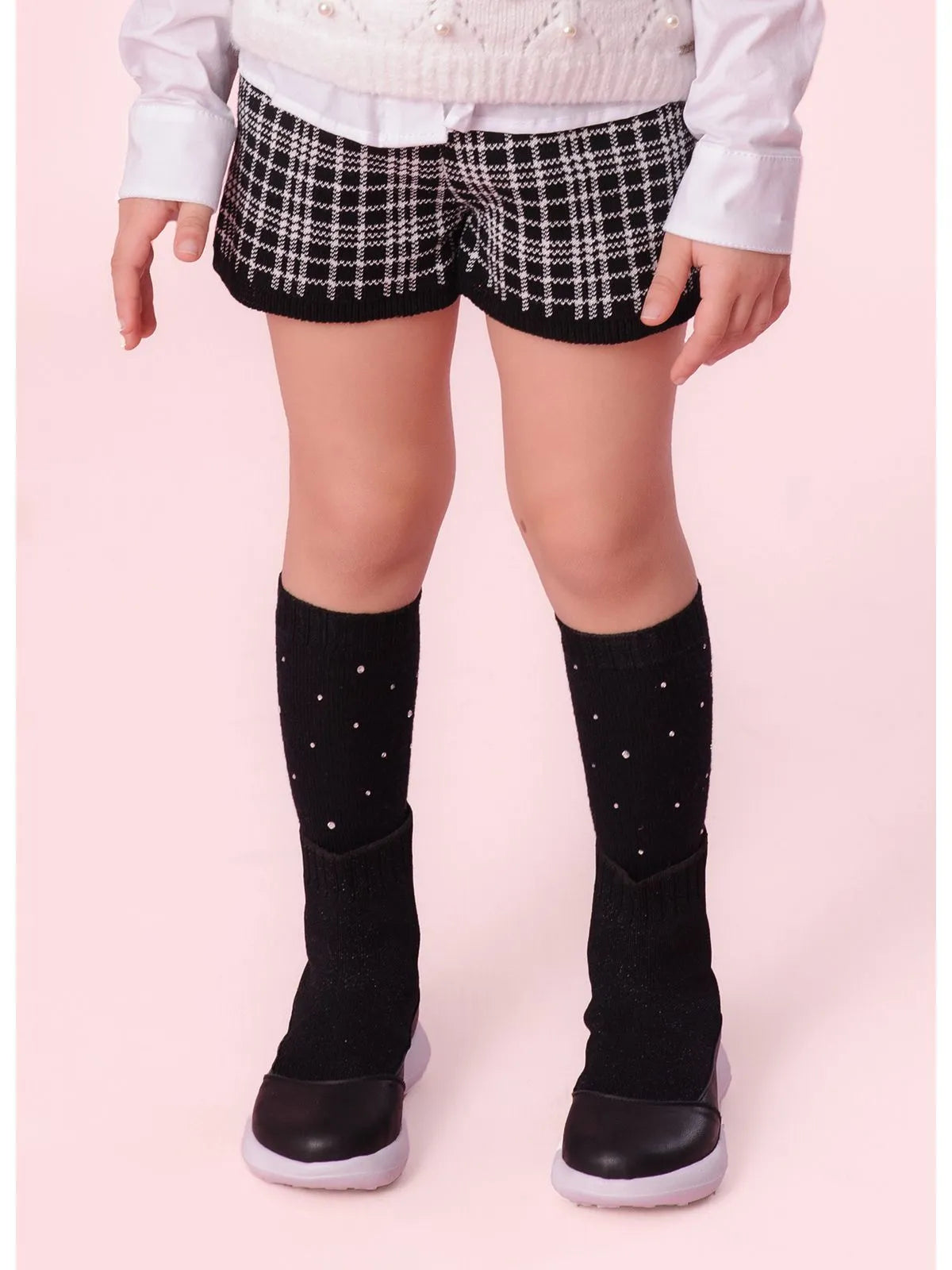 Meia Tricot Cristais Preto Pituchinhus