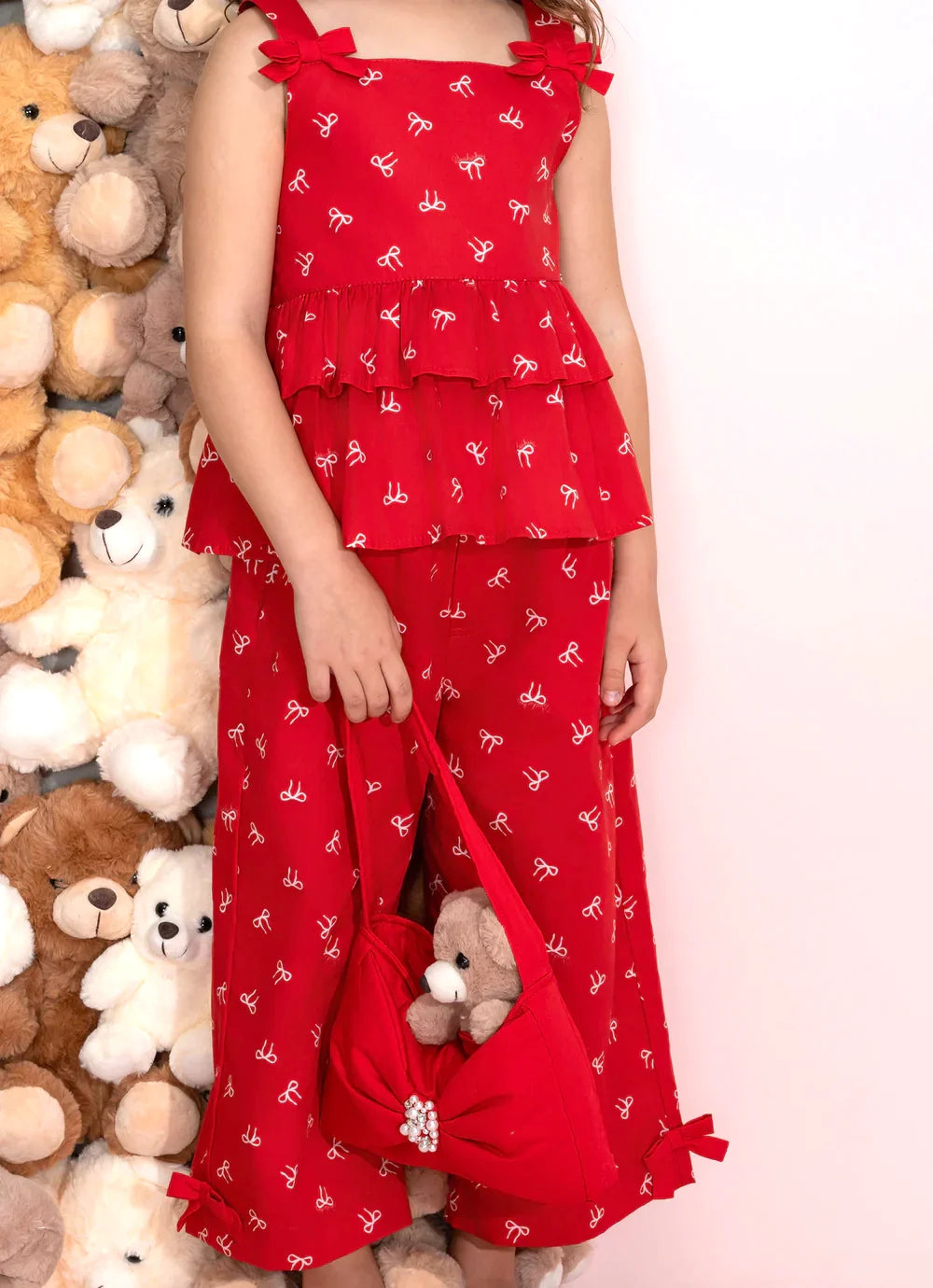 Conjunto Blusa e Pantacourt Algodão Lacinhos Natal Pituchinhus