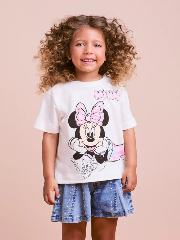 Blusa da Minnie Sereia com Aplique 3D Perola