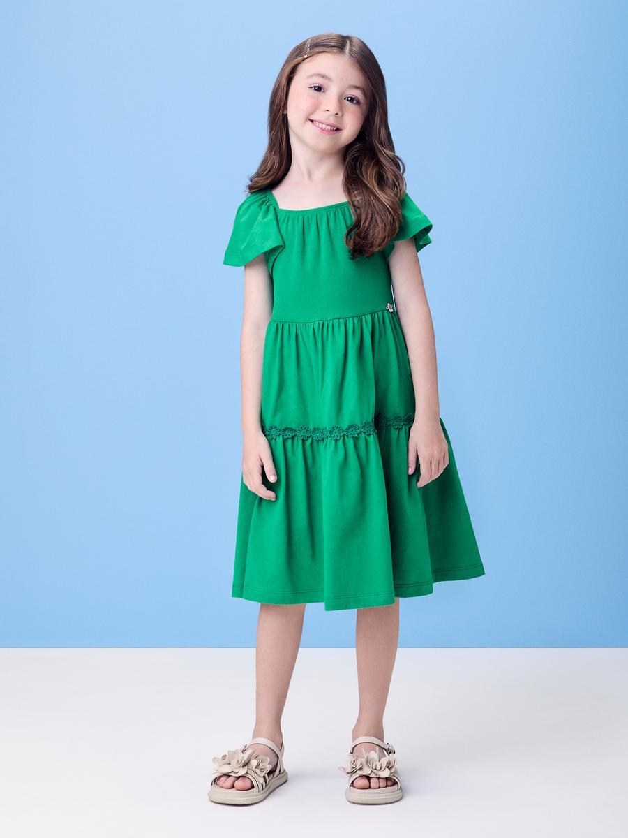 Vestido Malha Florzinhas Verde Momi